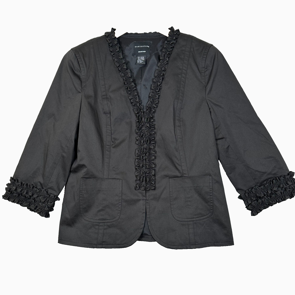 Doncaster Collection Blazer 10 Black Ruffle 3/4 Sleeve‎ Hook&Eye Close